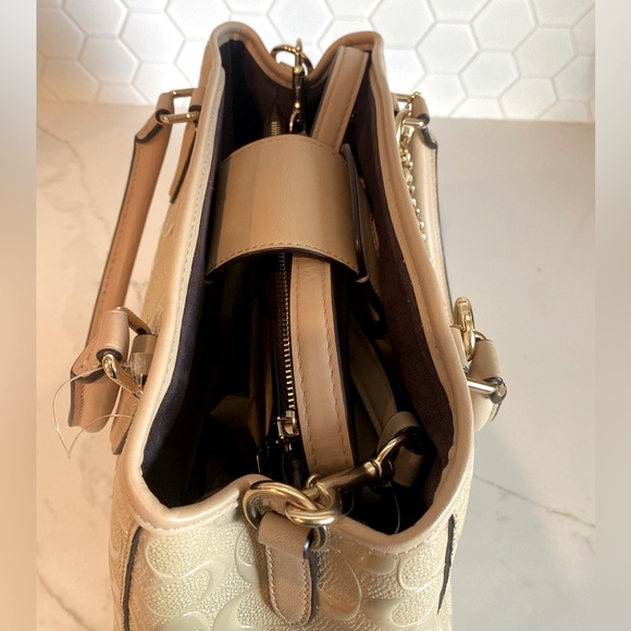 NWOT Coach Signature Platinum Patent Leather Small Margot Embossed Satchel - Picture 8 of 15